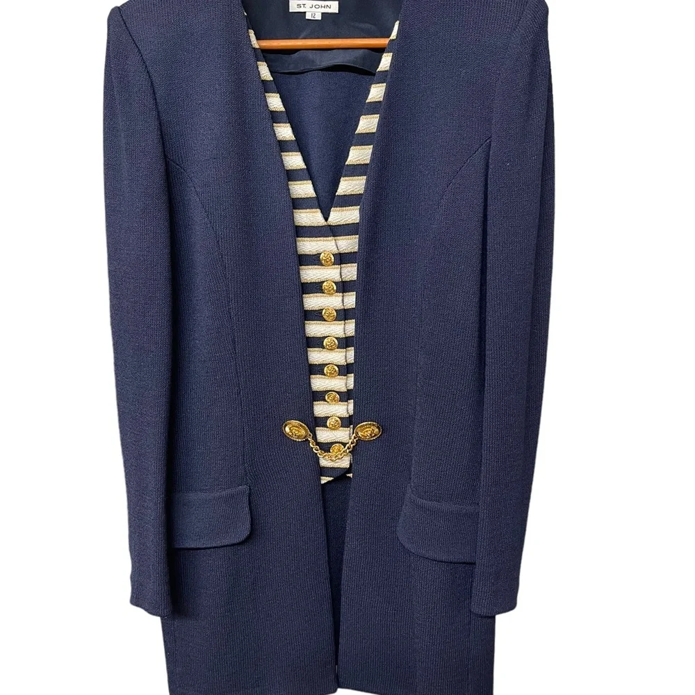 St. John collection Layered wool knit blue gold blazer/coat size 12 - Picture 5 of 16